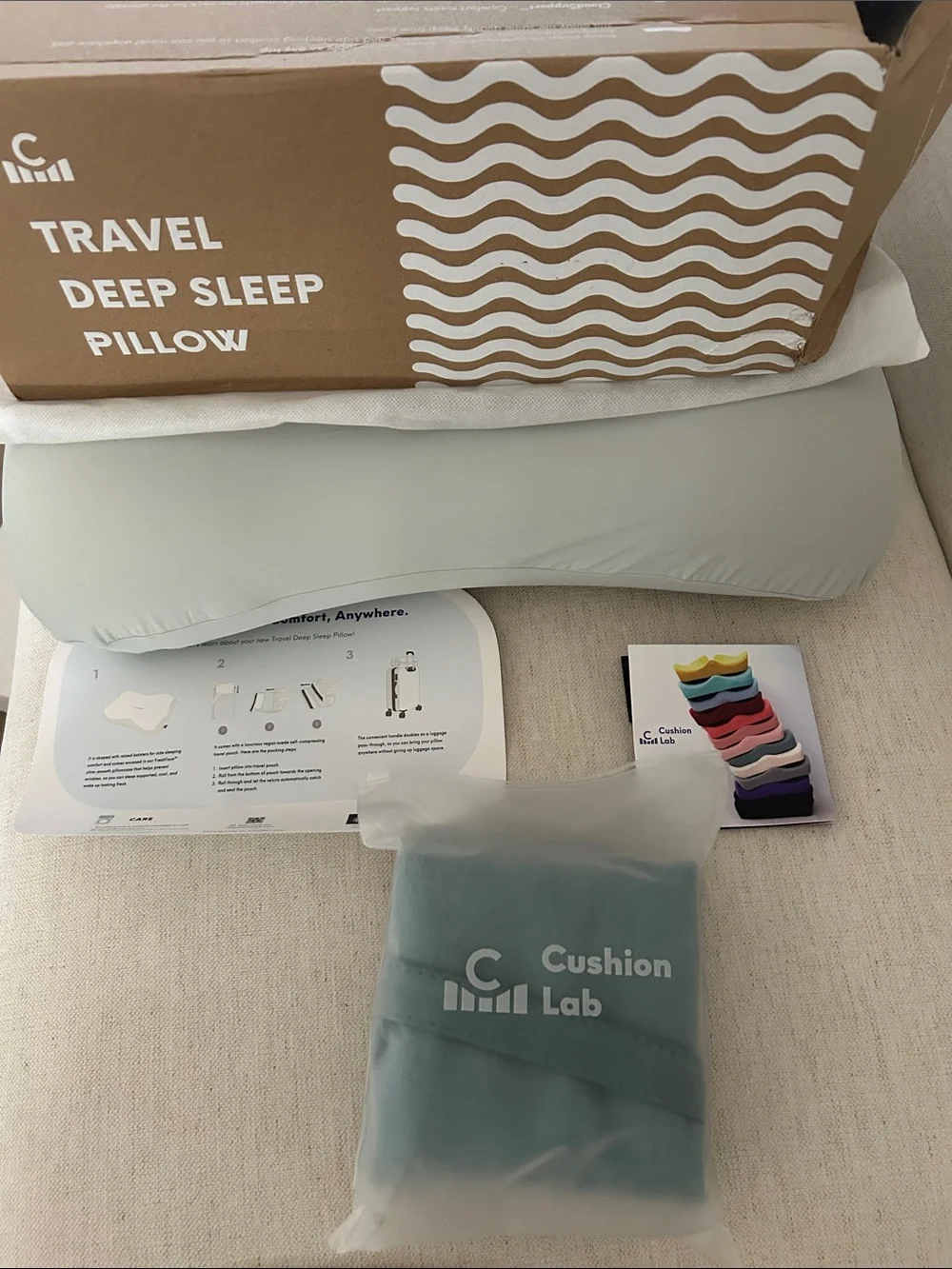 Cushion Lab Deep Sleep Travel Pillow, Wellness Green, NWT Open box